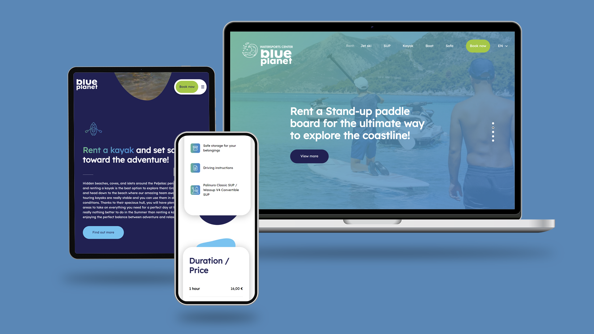 prikaz web stranice water sports žuljana na različitim uređajima